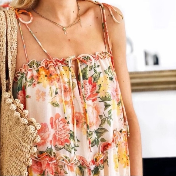Zara Peach Floral Tiered Beach Boho Flowy Midi
Dress Size M/L - Picture 3 of 4